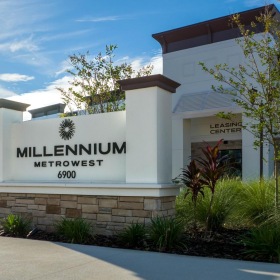 Settle into comfort at Millennium MetroWest a building with a sign on it